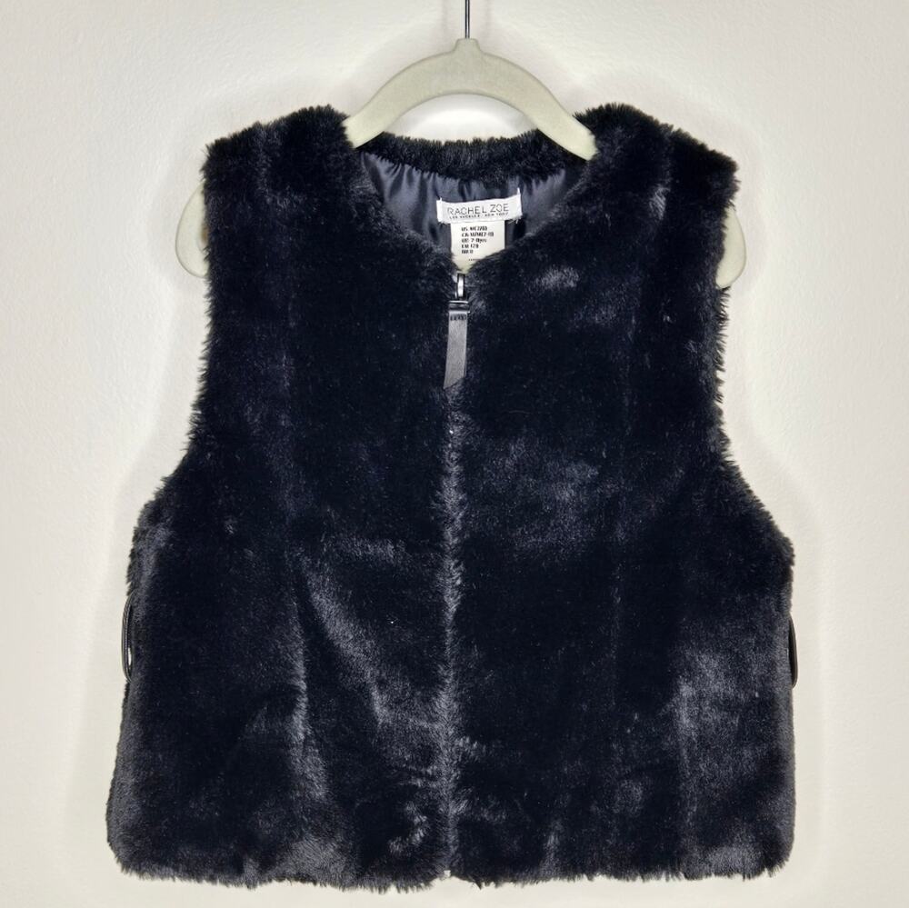 RACHEL ZOE Girl's Black Faux Fur Vest Size 7/8